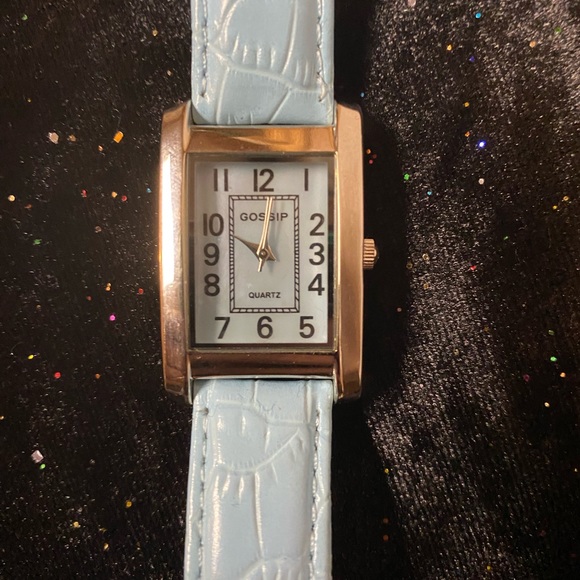 Ladies Beautiful Light Blue Gossip Genuine Leather Strap Rectangle Face Watch #1 - Picture 3 of 5